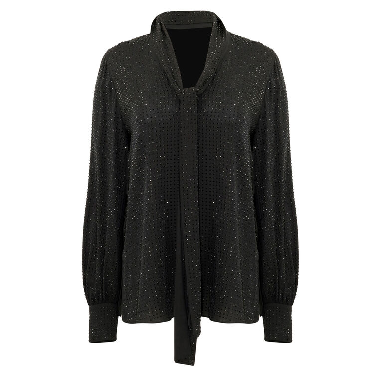 Isa Tie-Neck Rhinestone Blouse image number null