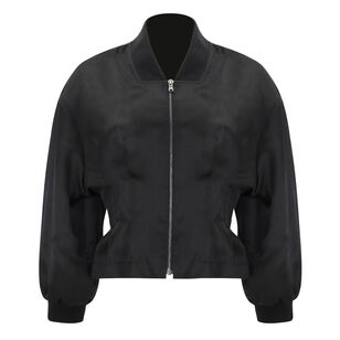 Nipped Waist Peplum Bomber Jacket