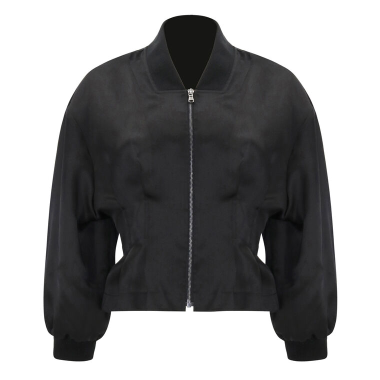 Nipped Waist Peplum Bomber Jacket image number null