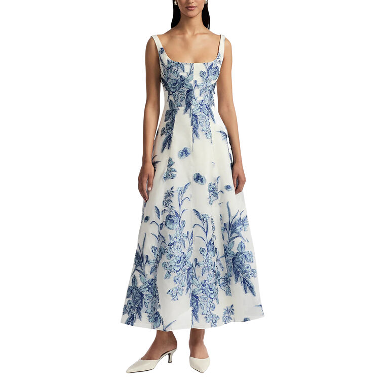 Floral Fil Coupe Seam Detail Scoop Neck Midi Dress image number null