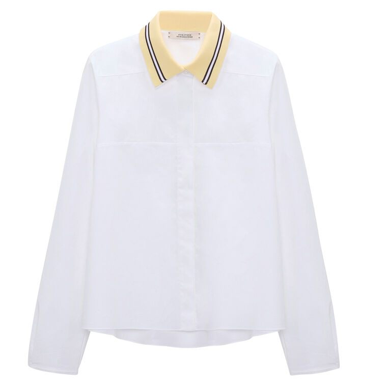 Poplin Power Long Sleeve Knit Collar Blouse image number null