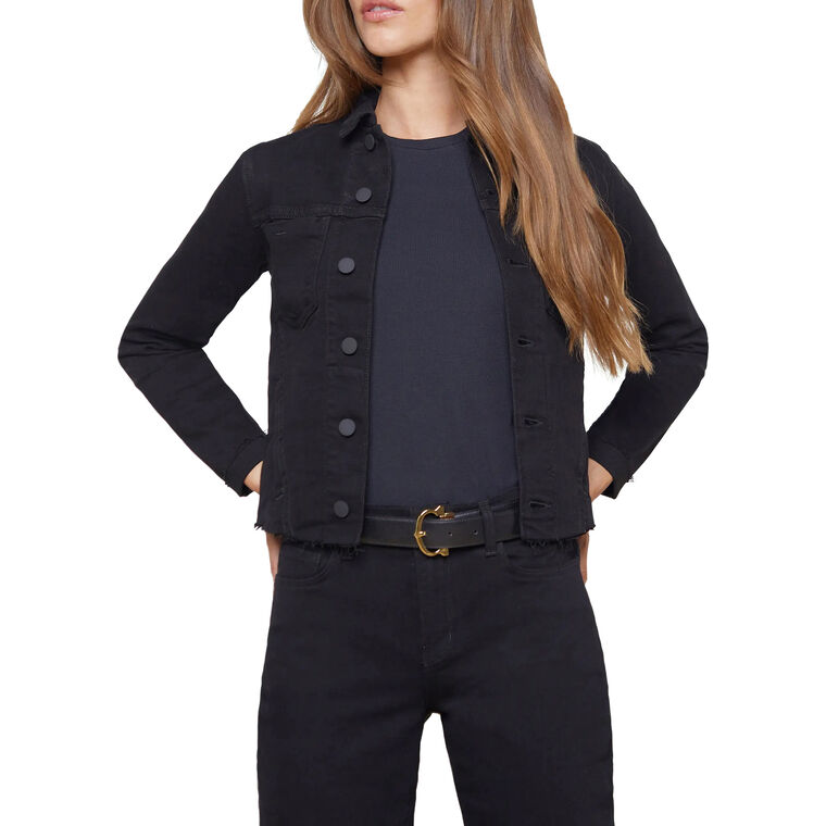 Janelle Slim Raw Hem Cropped Jean Jacket image number null