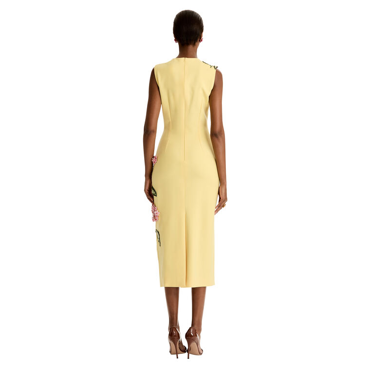 Sleeveless Porcelain Flowers Embroidered Wool Midi Dress image number null