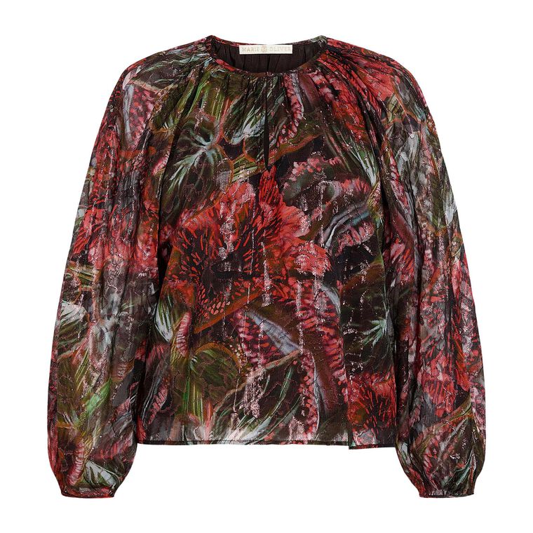 Arabella Long Sleeve Printed Metallic Silk Blouse image number null