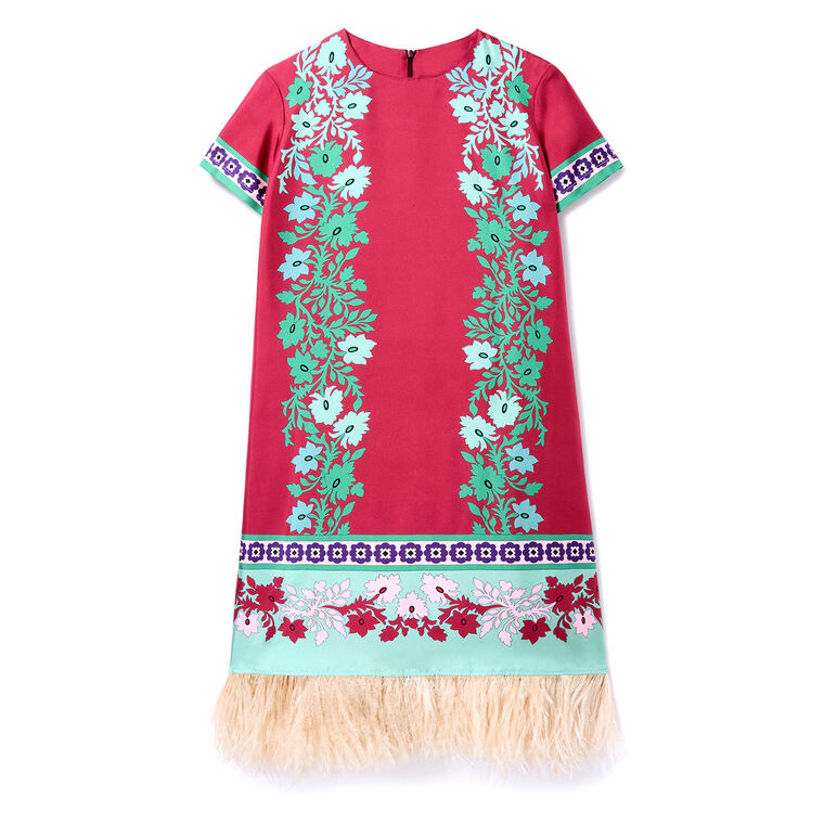 Short Sleeve Mini Swing Dress With Feathers image number null