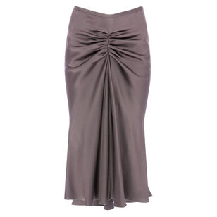 Bela Ruched Satin Midi Skirt