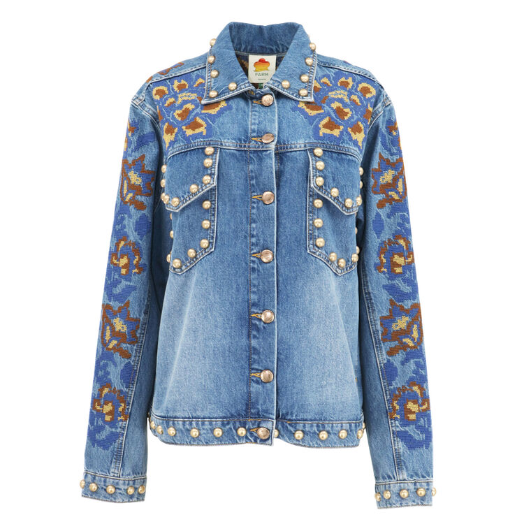 Embroidered Studded Denim Jacket image number null