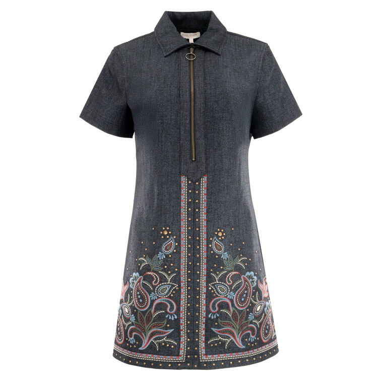 Kristen Embroidered Denim Mini Dress image number null