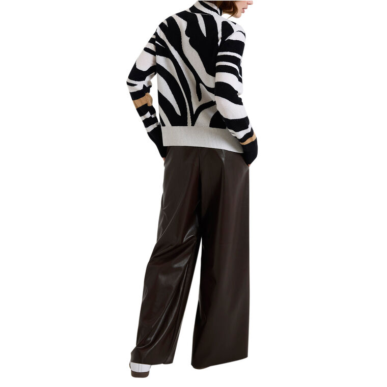 Zebra Fringe Cashmere Mock Neck Sweater image number null