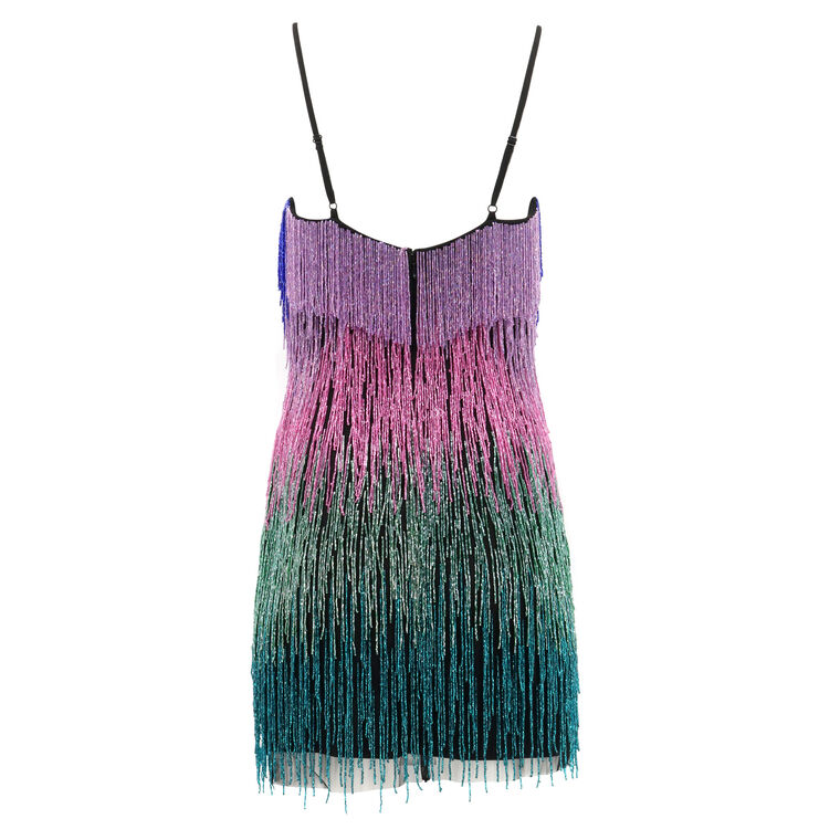 Ombre Beaded Fringe Mini Dress image number null