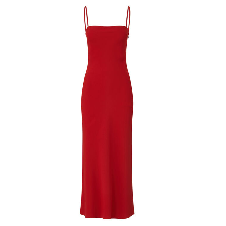 red slip dress maxi Red maxi satin slip dress 'Serene'