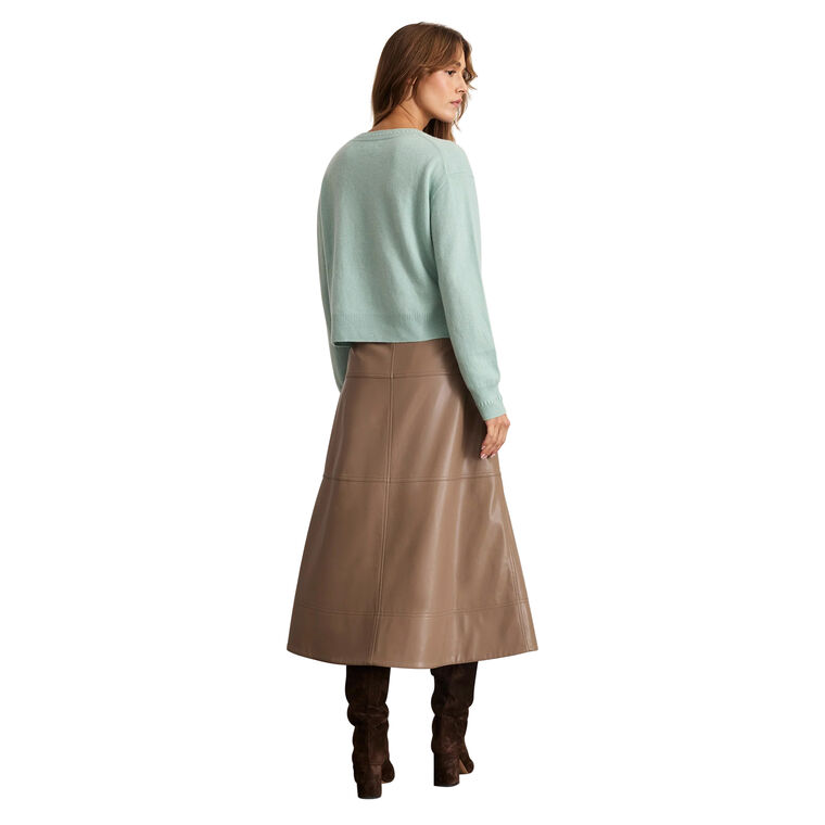 Hudley Belted Vegan Leather Midi Skirt image number null