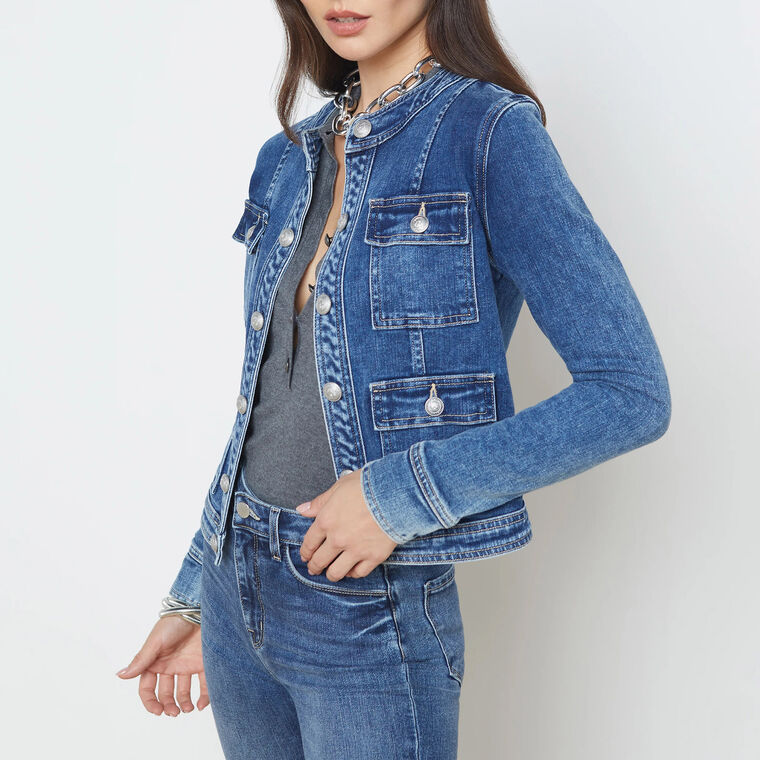 Yari  Collarless Denim Jacket image number null