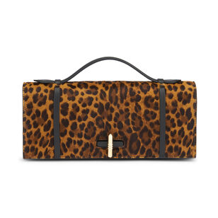 May Leopard Calf Hair Top Handle Clutch