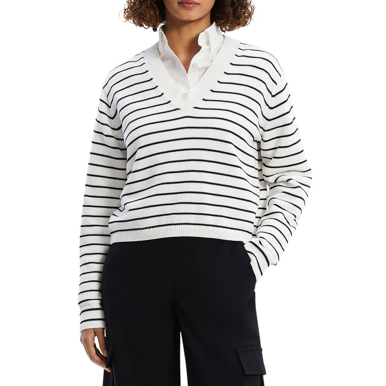Waverly Cotton Stripe Cropped V-Neck Sweater image number null