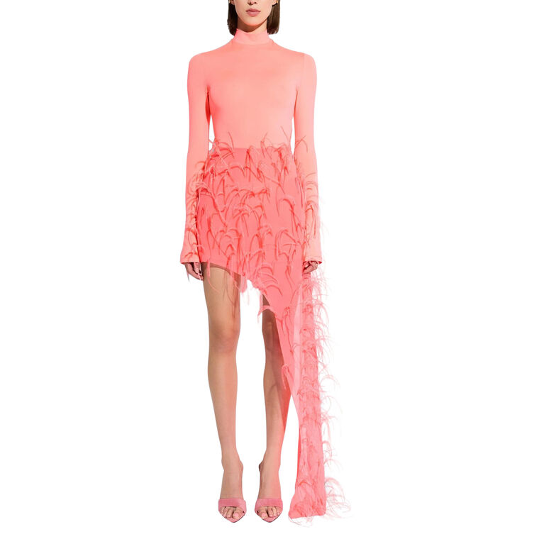 Lightweight Georgette Asymmetric Mini Skirt With Feathers image number null