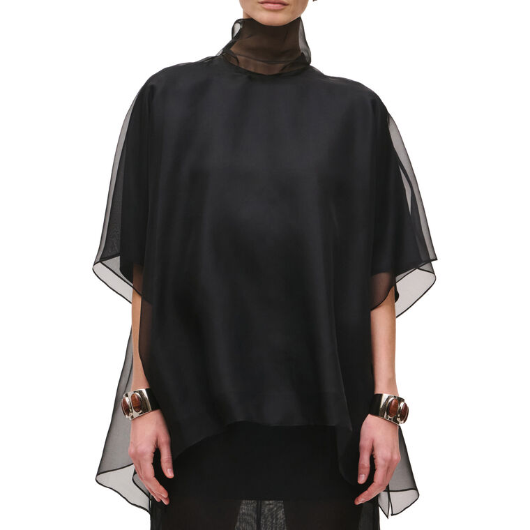 The Cali Organza Short Sleeve Blouse With Neck Tie image number null