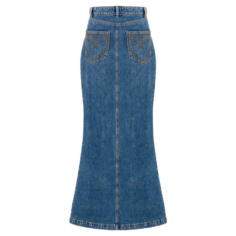 Front Heart Pocket Denim Skirt image number null
