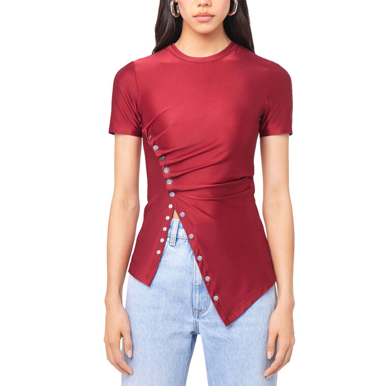 Short Sleeve Ruched Draped Jersey Top image number null