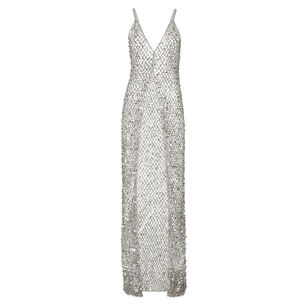 Net Mesh Sequin Long V-Neck Cami Top