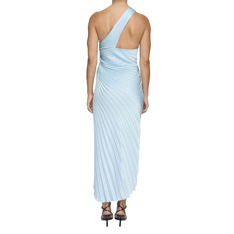Lara One-Shoulder Pleated Satin Midi Dress image number null
