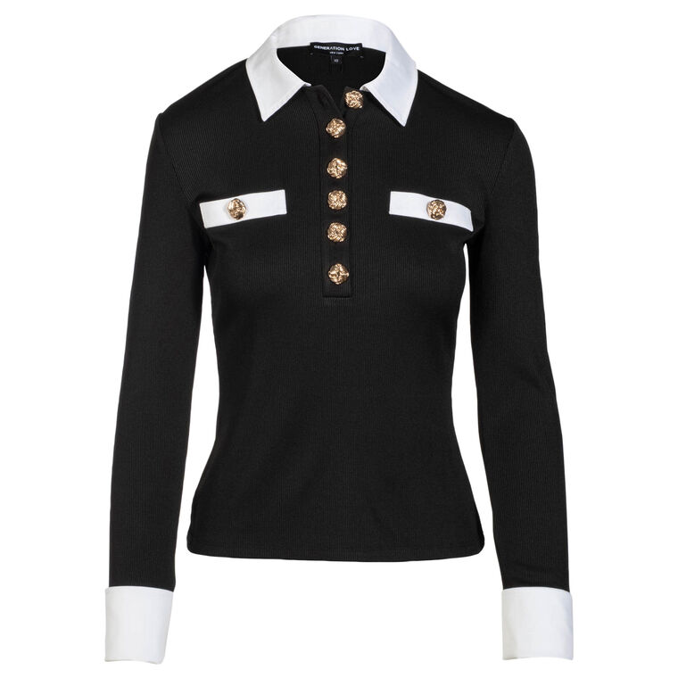 Asher Poplin Combo Long Sleeve Top image number null