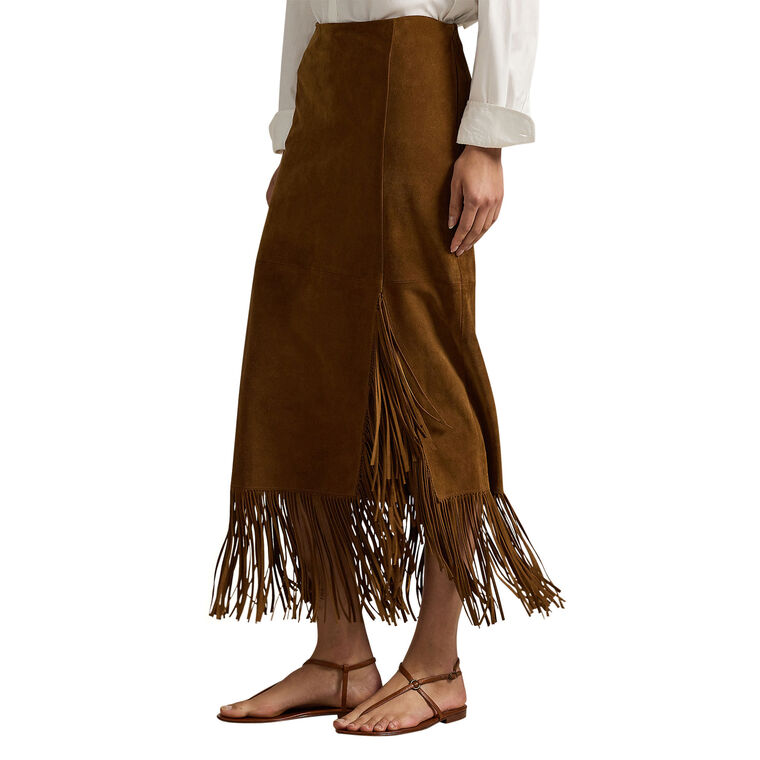 Suede Fringe Midi Skirt image number null