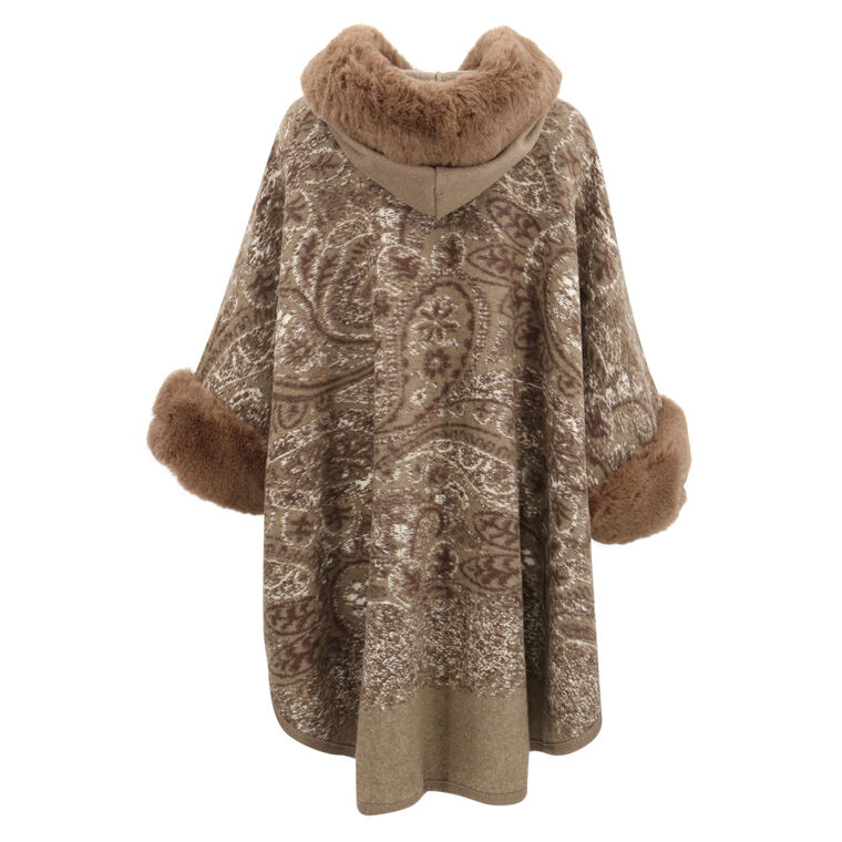 Faux Fur Trim Hooded Cape image number null