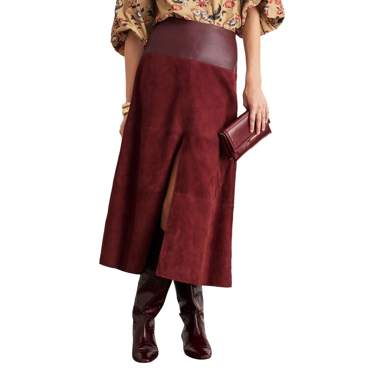 Hudson Suede Leather Combo Midi Skirt image number null