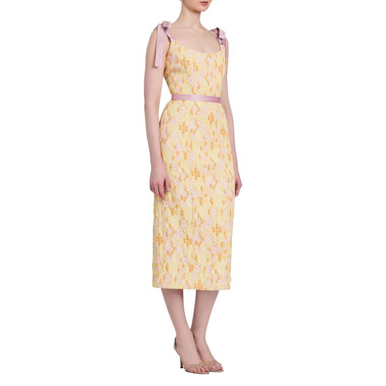 Acacia Belted Stretch Brocade Corset Midi Dress image number null
