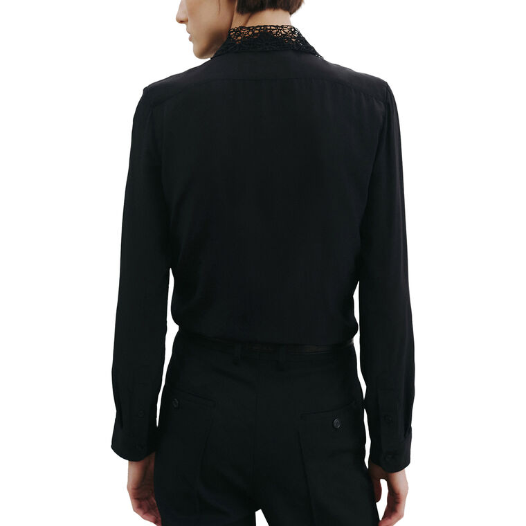 Zola Long Sleeve Lace Silk Button-Down Shirt image number null