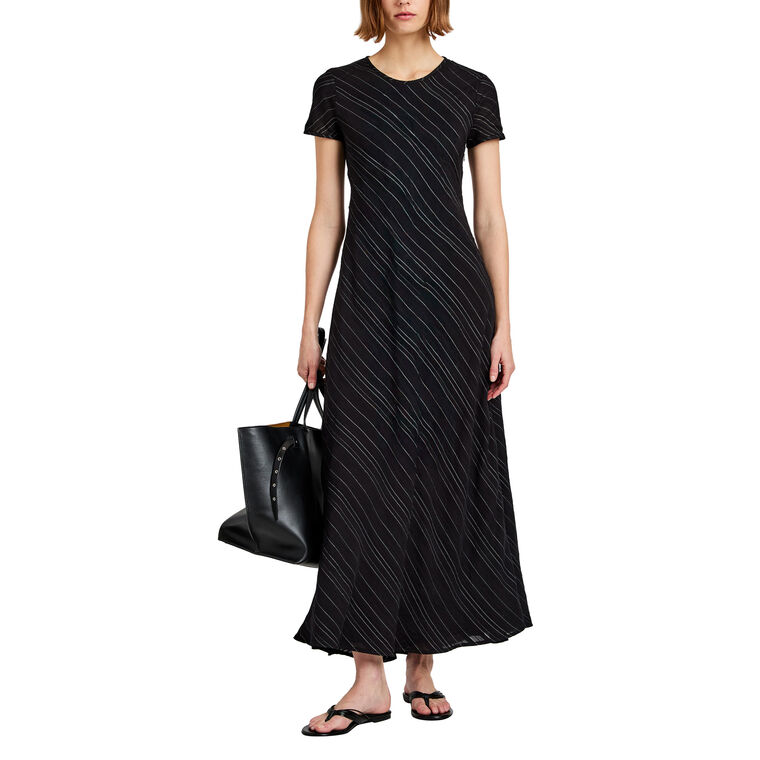 Joss Short Sleeve Midi Dress In Woven Stripe image number null