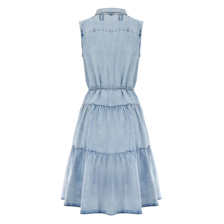 Glori Sleeveless Tiered Embroidered Denim Midi Dress image number null