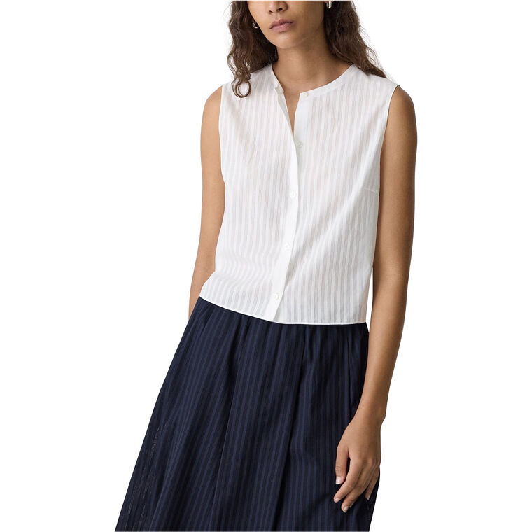 Button-Up Sleeveless Shell Top In Linear Cotton image number null