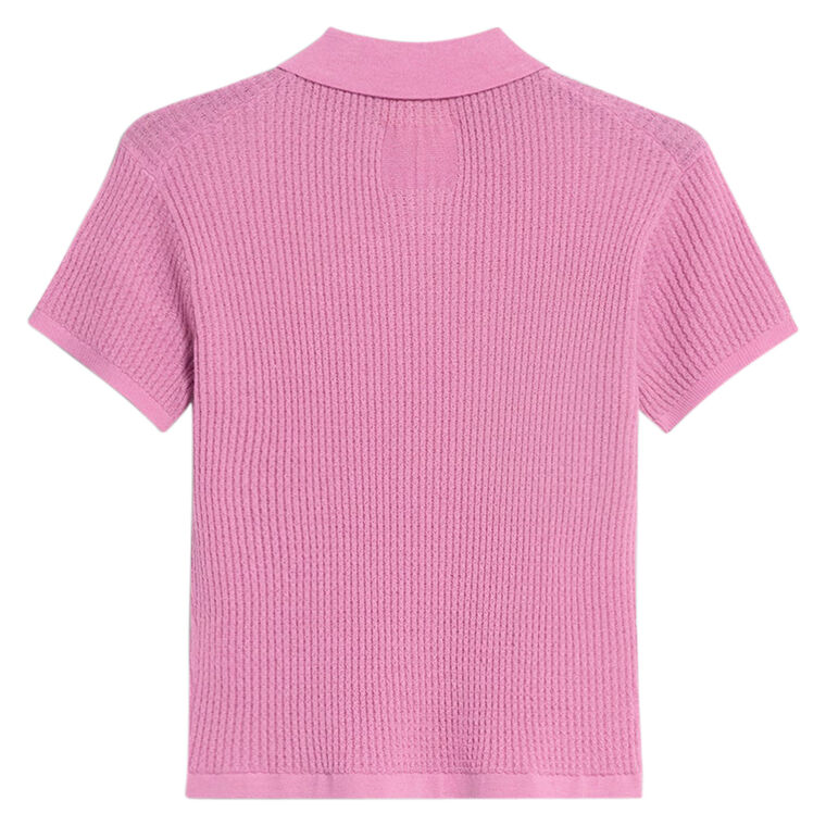 Shrunken Short Sleeve Waffle Knit Polo Top image number null