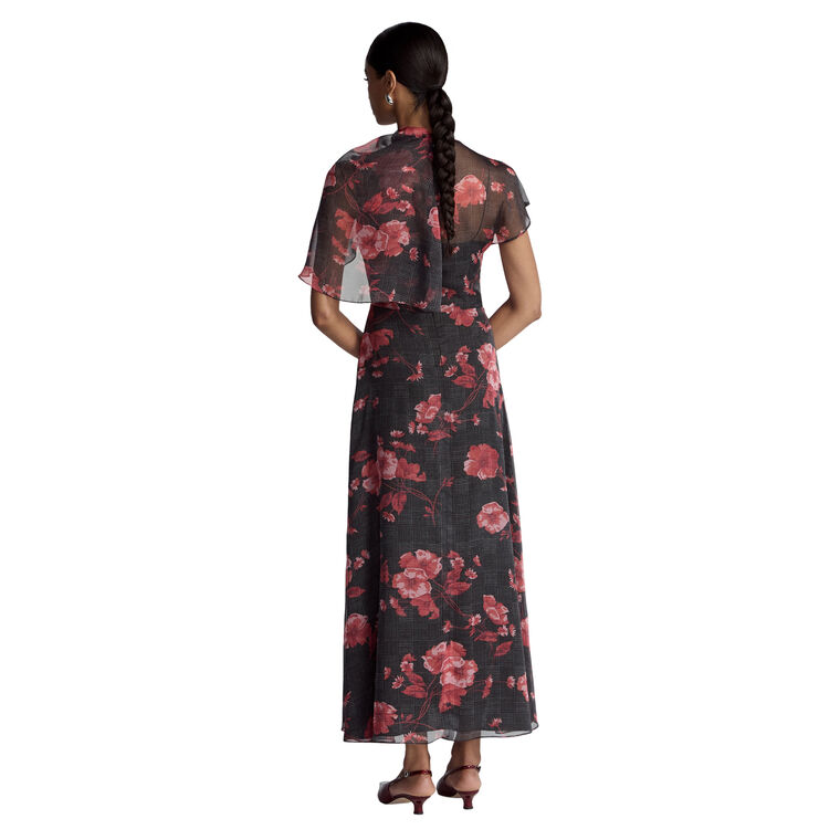Floral Printed Glenn Plaid Draped Chiffon Dress image number null