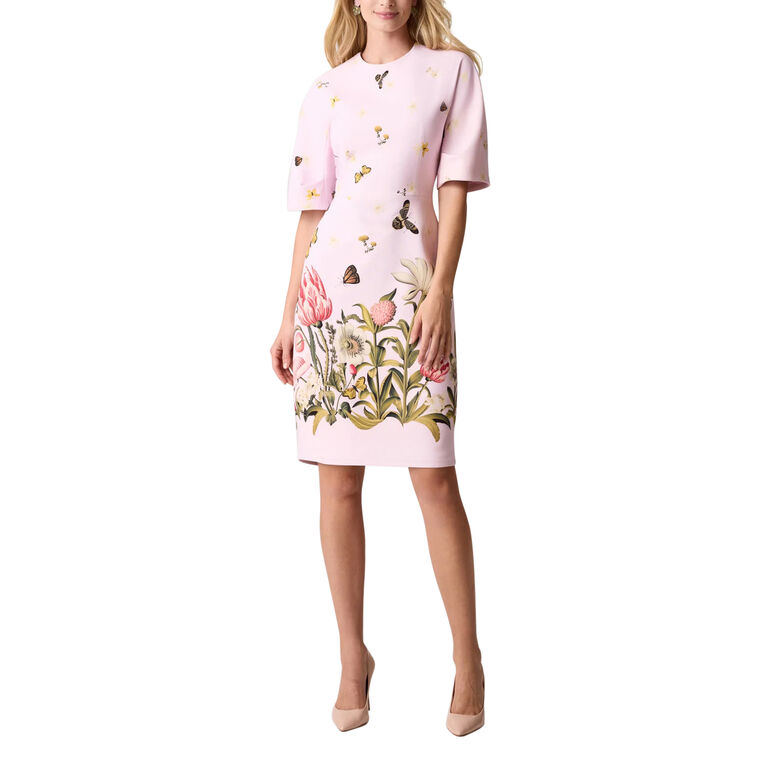 Crepe Butterfly Border Print Sheath Dress image number null