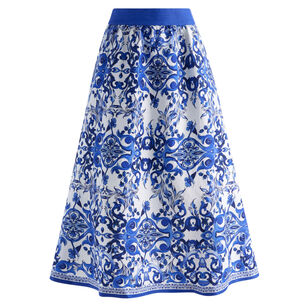 Earla High Waisted Flared Linen Midi Skirt