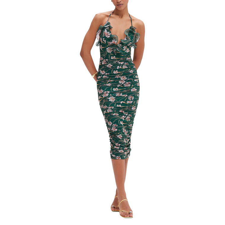 Botanic Retro Flutter Sleeveless Midi Dress image number null