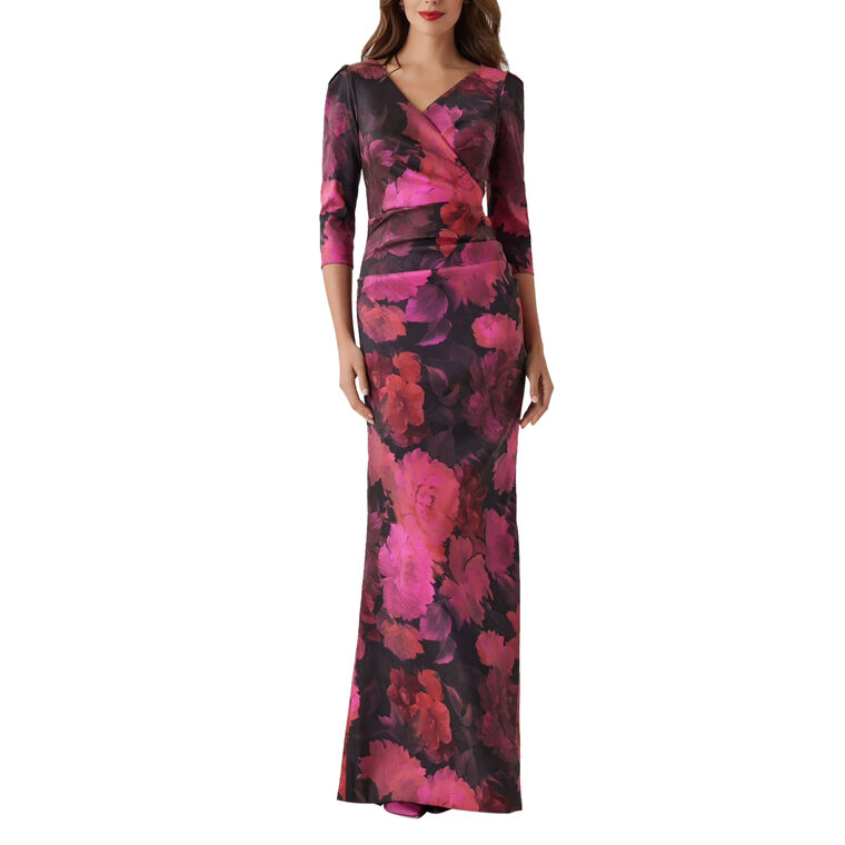 Floral Stretch Mikado Ruched Gown image number null