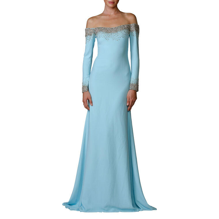 Long Sleeve Illusion Neckline Gown With Crystal Trim image number null