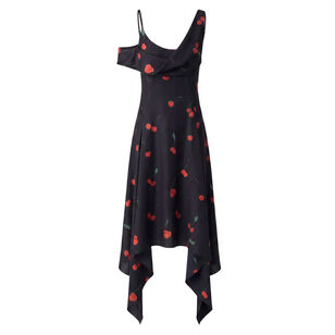 Cherry-Printed Silk Scarf Midi Dress