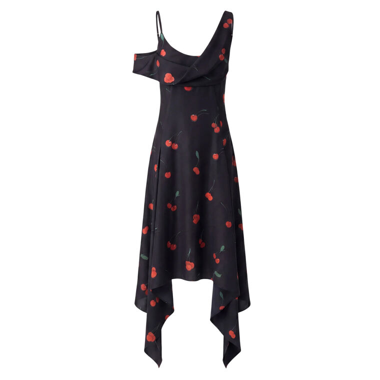 Cherry-Printed Silk Scarf Midi Dress image number null