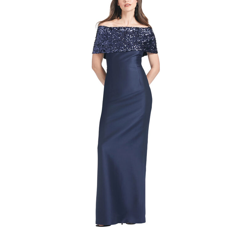 Ada Sequined Neckline Column Gown image number null