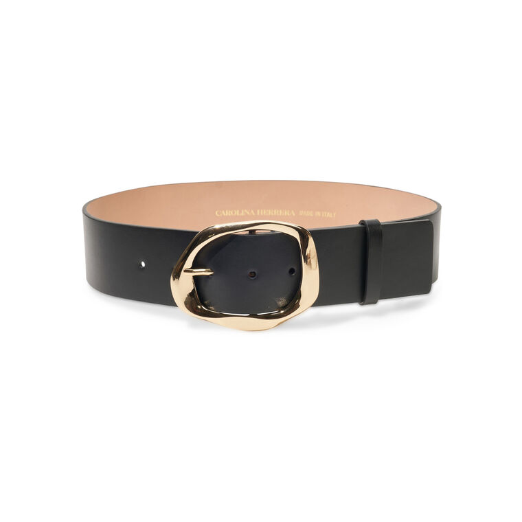 Sculptural Buckle Leather Belt image number null