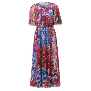 Jardin-Print Gathered Midi Dress