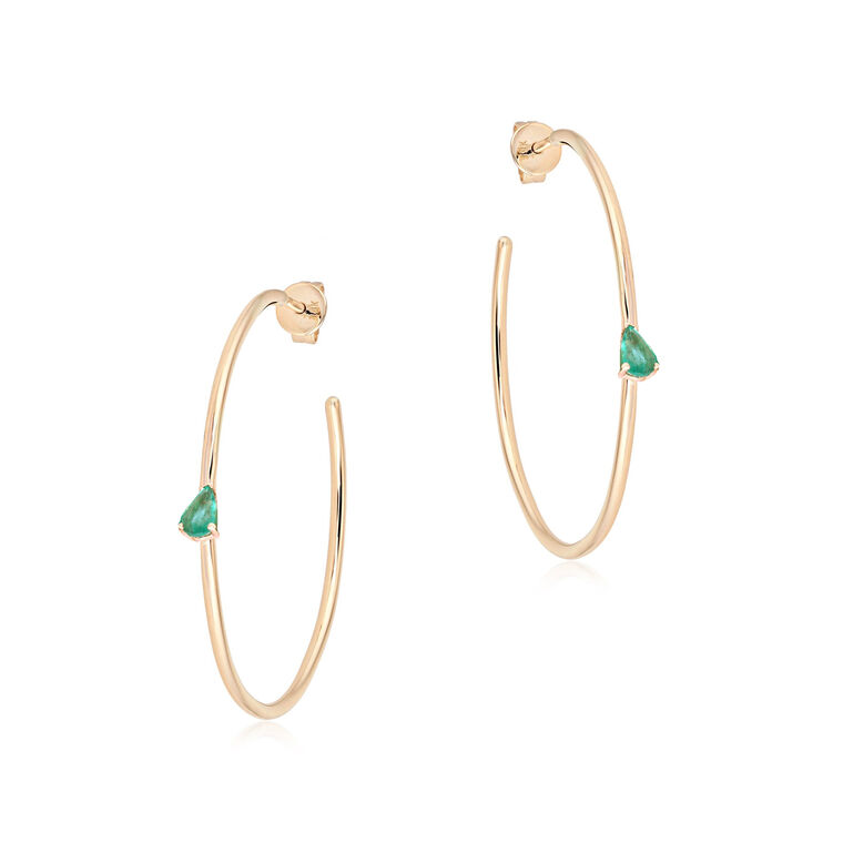 Chilla Oval Emerald Solitiare Hoop Earrings image number null