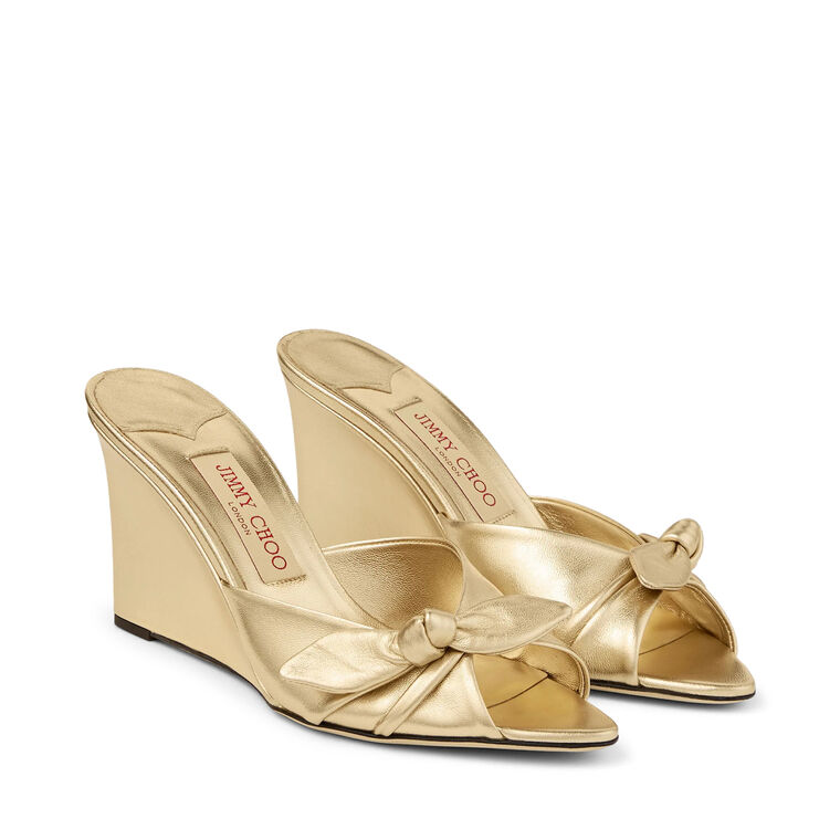 Livi 85mm Metallic Nappa Wedge Sandals With Bow image number null