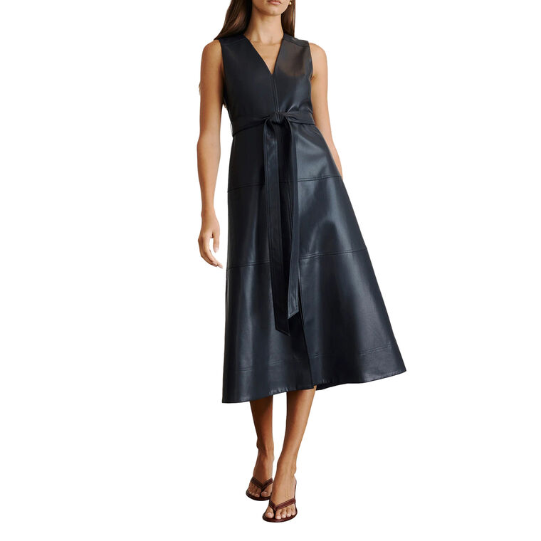 Reinella Sleeveless V-Neck Vegan Leather Midi Dress image number null