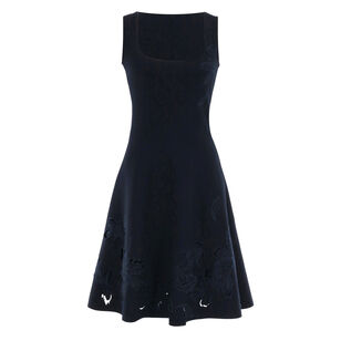 Sleeveless Cut Out Hibiscus Embroidered Knit Dress